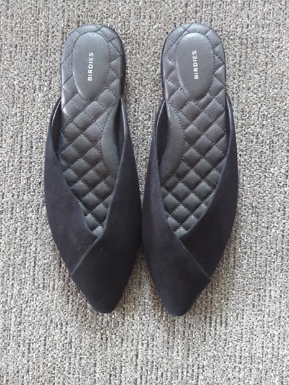 Birdies Black Quilted Pointed Mules